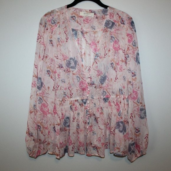 A Beautiful Soul Tops - NWT A Beautiful Soul Button Front Floral Peasant Blouse Pink Plus Size 1X H13635